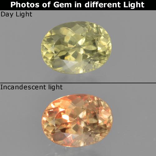 Diasporo cangiante naturale giallo da 1,18 ct, taglio ovale, VS-SI
