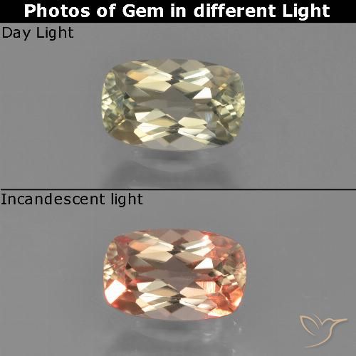 0.91ct Naturale Giallo chiaro Diaspro cangiante, Cuscino, VS, Photo A