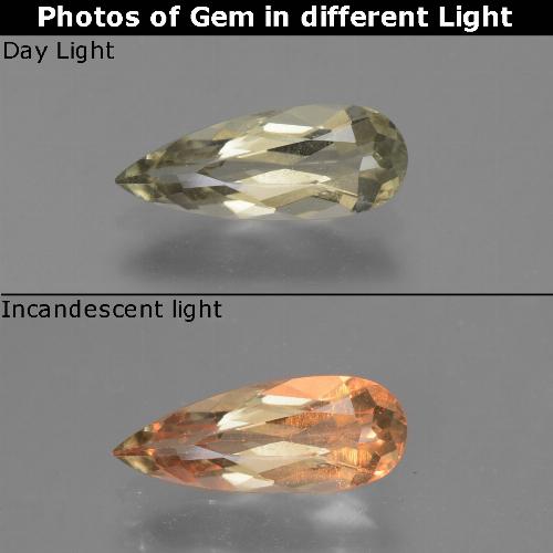 Diasporo cangiante naturale giallo da 1,36 ct, taglio a pera, VVS-VS