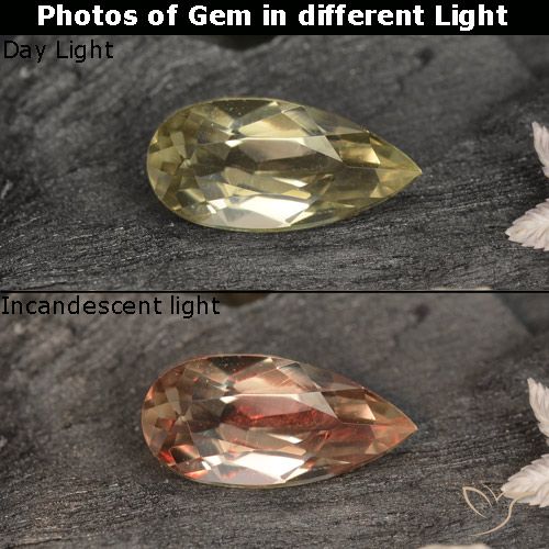 0.80ct Naturale Giallo molto chiaro Diaspro cangiante, Forma a pera, VVS-VS