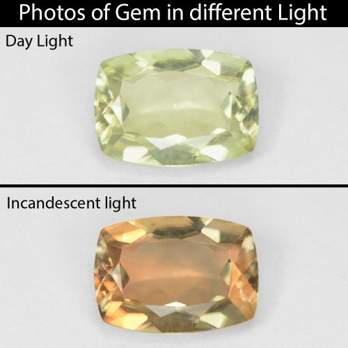 Diasporo cangiante naturale giallo da 0,96 ct, taglio a cuscino, VVS-VS