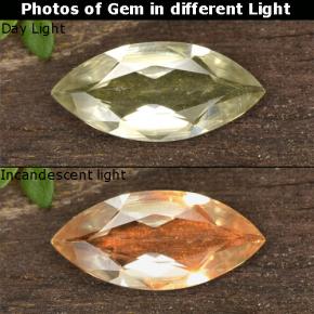 Diasporo cangiante naturale giallo da 0,76 ct, marchesa, VVS-VS