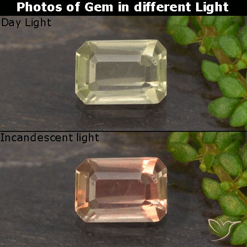 0.53ct Naturale Giallo Beige Diaspro cangiante, Taglio smeraldo, VVS-VS