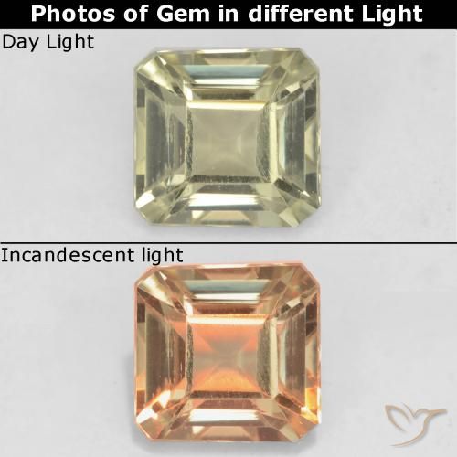 Diasporo cangiante naturale giallo da 0,80 ct, taglio smeraldo, VS