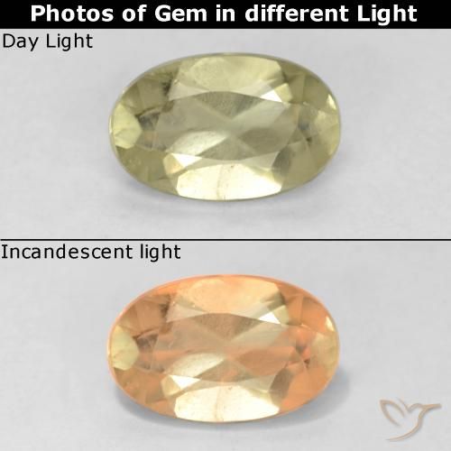 0.67ct Naturale Giallo chiaro Diaspro cangiante, Ovale, VS