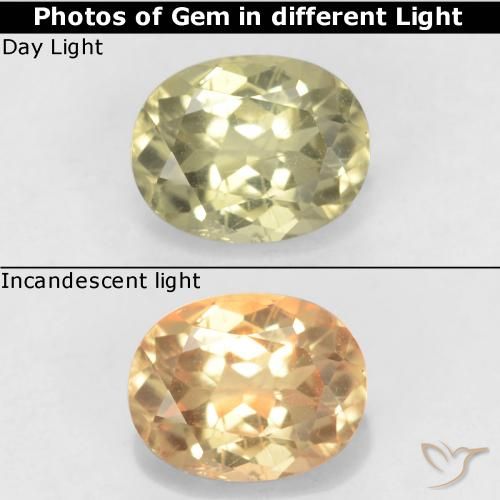 0.79ct Naturale Giallo chiaro Diaspro cangiante, Ovale, VS