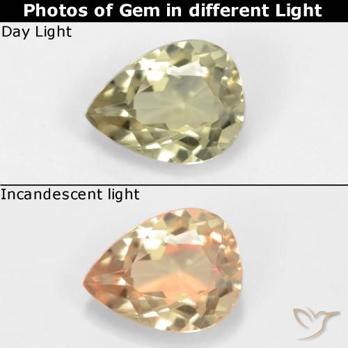 0.60ct Naturale Giallo chiaro Diaspro cangiante, Forma a pera, VVS-VS