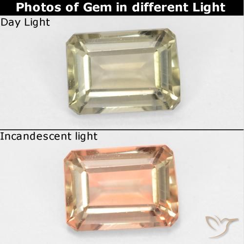 0.71ct Naturale Giallo chiaro Diaspro cangiante, Taglio smeraldo, VS