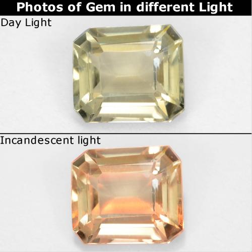 Diasporo cangiante naturale giallo da 0,62 ct, taglio smeraldo, VS
