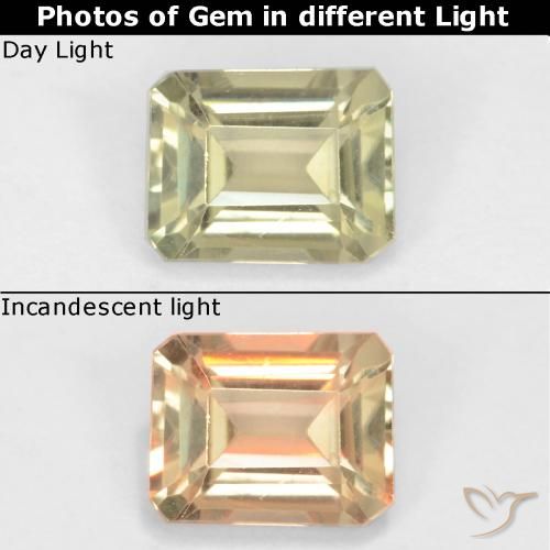 0.77ct Naturale Giallo molto chiaro Diaspro cangiante, Taglio smeraldo, VS