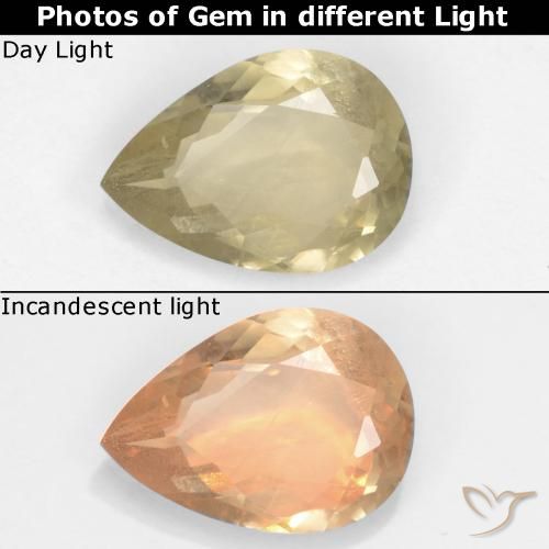 1.34ct Naturale Giallo chiaro Diaspro cangiante, Forma a pera, VS