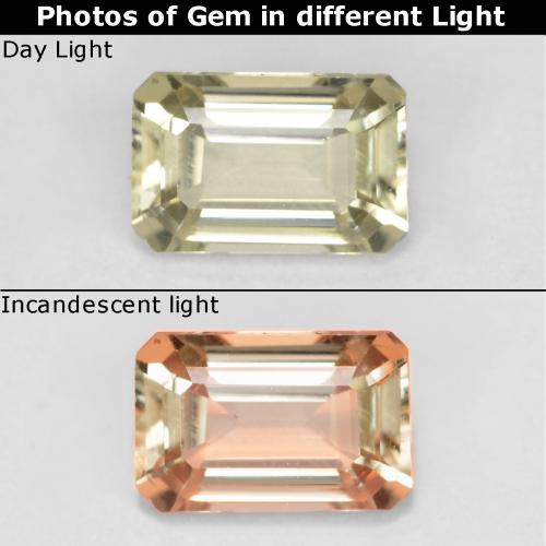 Diasporo cangiante naturale giallo da 0,62 ct, taglio smeraldo, VS
