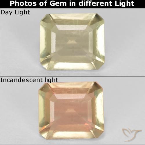 0.61ct Naturale Giallo chiaro Diaspro cangiante, Taglio smeraldo, VS