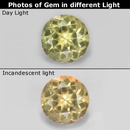 Diasporo cangiante naturale giallo da 0,64 ct, taglio rotondo, VVS