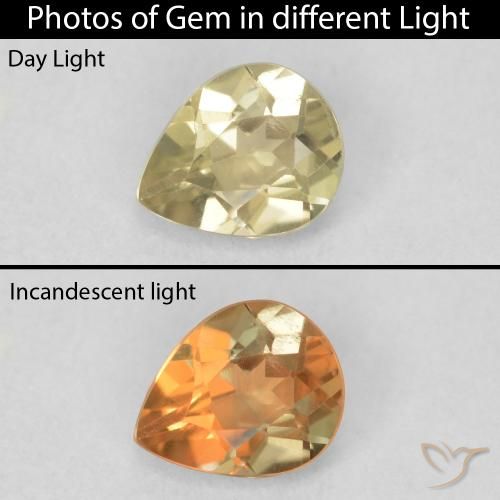 0.60ct Naturale Giallo chiaro Diaspro cangiante, Forma a pera, VS