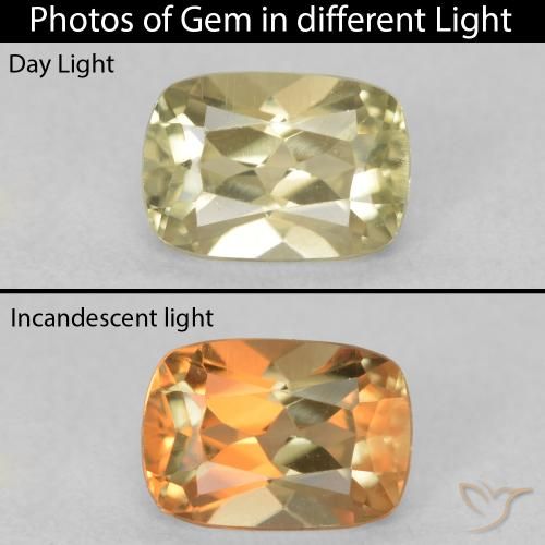 0.89ct Naturale Giallo chiaro Diaspro cangiante, Cuscino, VVS
