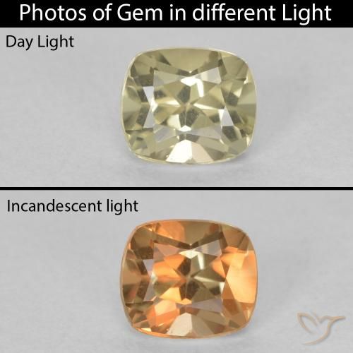 0.60ct Naturale Giallo chiaro Diaspro cangiante, Cuscino, VVS-VS