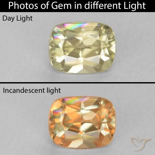 0.66ct Naturale Giallo chiaro Diaspro cangiante, Cuscino, VS