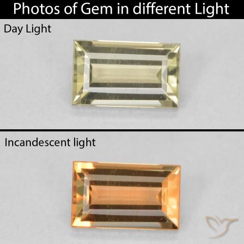 Diaspro cangiante Giallo chiaro naturale da 0.86 ct, Taglio a baguette, VVS-VS