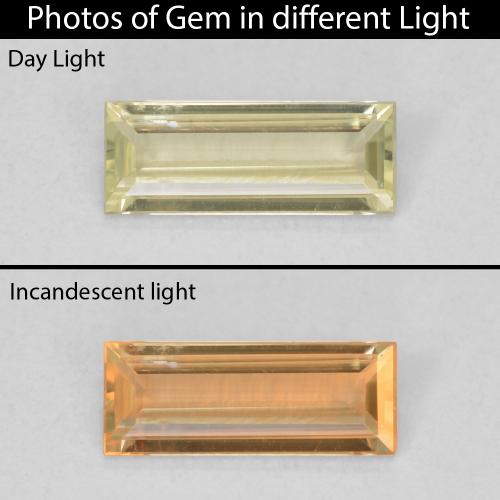 0.69ct Naturale Giallo chiaro Diaspro cangiante, Taglio a baguette, VVS-VS