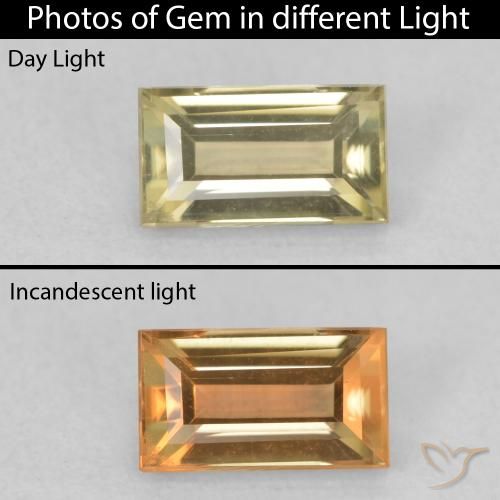 0.77ct Naturale Giallo chiaro Diaspro cangiante, Taglio a baguette, VVS-VS