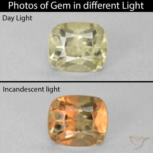 0.68ct Naturale Giallo chiaro Diaspro cangiante, Cuscino, VVS-VS