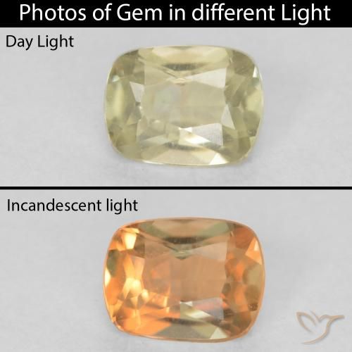 0.45ct Naturale Giallo chiaro Diaspro cangiante, Cuscino, VVS-VS
