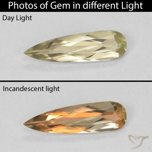 0.84ct Naturale Giallo chiaro Diaspro cangiante, Forma a pera, VVS-VS