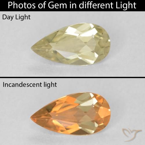 0.48ct Naturale Giallo chiaro Diaspro cangiante, Forma a pera, VVS