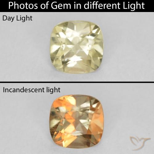0.75ct Naturale Giallo chiaro Diaspro cangiante, Cuscino, VS