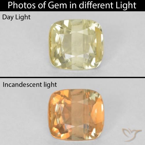 0.76ct Naturale Giallo chiaro Diaspro cangiante, Cuscino, VS-SI