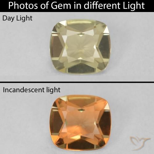 0.68ct Naturale Giallo chiaro Diaspro cangiante, Cuscino, VVS