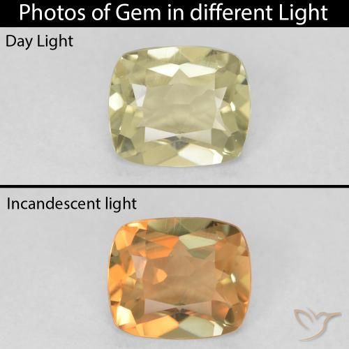 0.89ct Naturale Giallo chiaro Diaspro cangiante, Cuscino, VVS