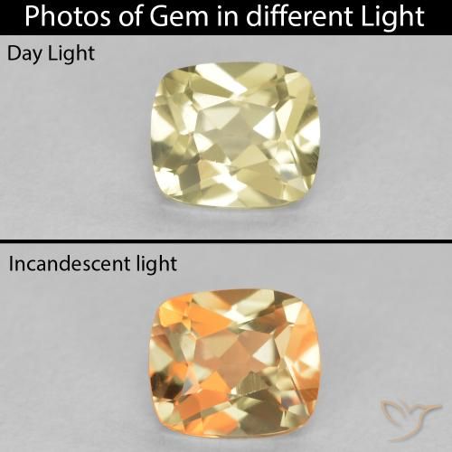 0.79ct Naturale Giallo chiaro Diaspro cangiante, Cuscino, VVS