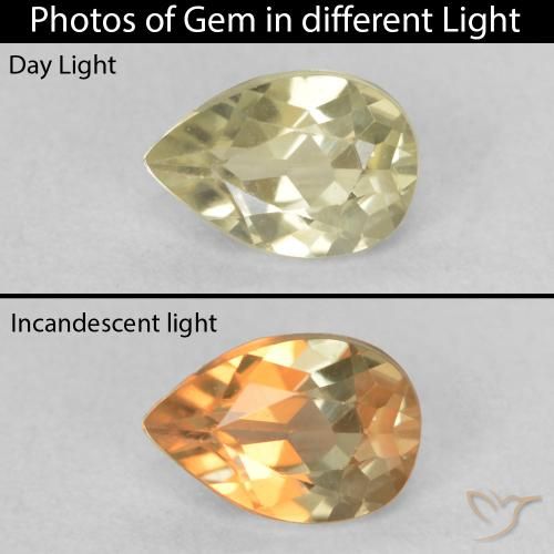0.50ct Naturale Giallo chiaro Diaspro cangiante, Forma a pera, VVS-VS
