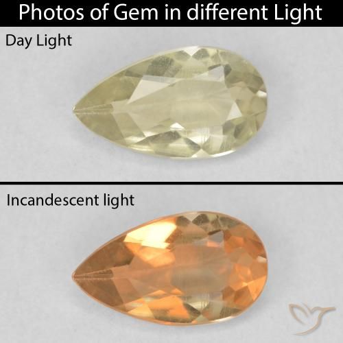 0.54ct Naturale Giallo chiaro Diaspro cangiante, Forma a pera, VVS-VS