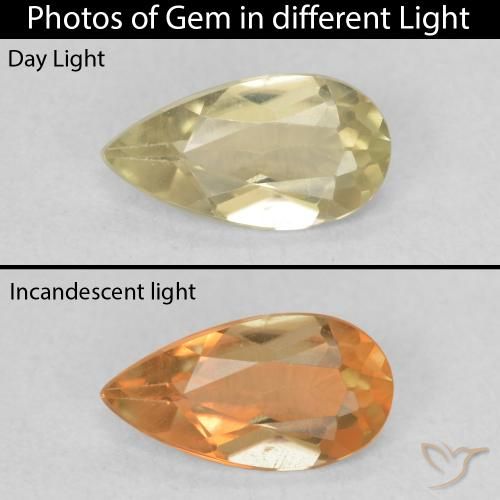 0.55ct Naturale Giallo chiaro Diaspro cangiante, Forma a pera, VVS-VS