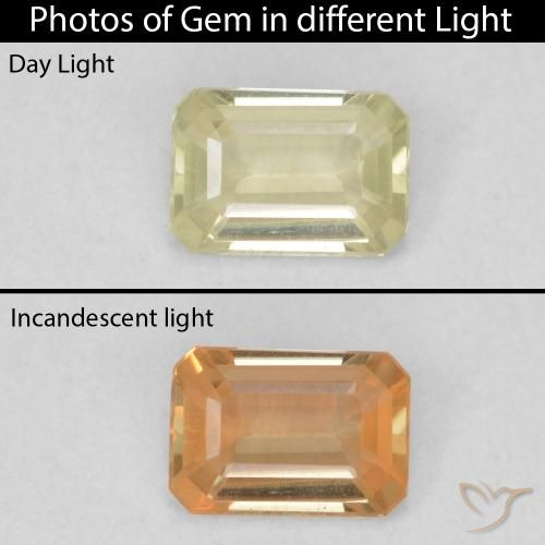 0.55ct Naturale Giallo chiaro Diaspro cangiante, Taglio smeraldo, VVS-VS