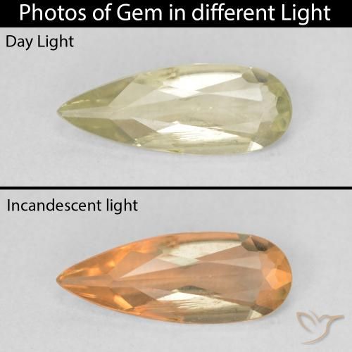 1.08ct Naturale Giallo chiaro Diaspro cangiante, Forma a pera, VS