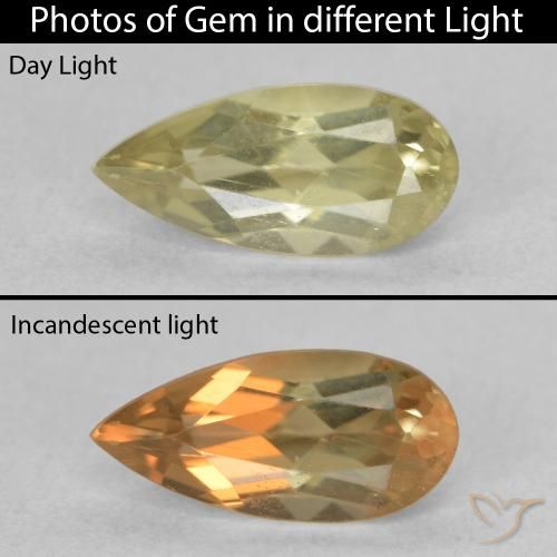 0.99ct Naturale Giallo chiaro Diaspro cangiante, Forma a pera, VS
