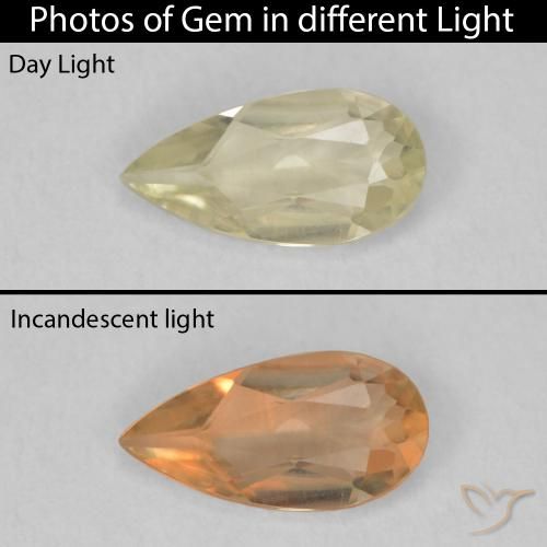 0.71ct Naturale Giallo chiaro Diaspro cangiante, Forma a pera, VVS