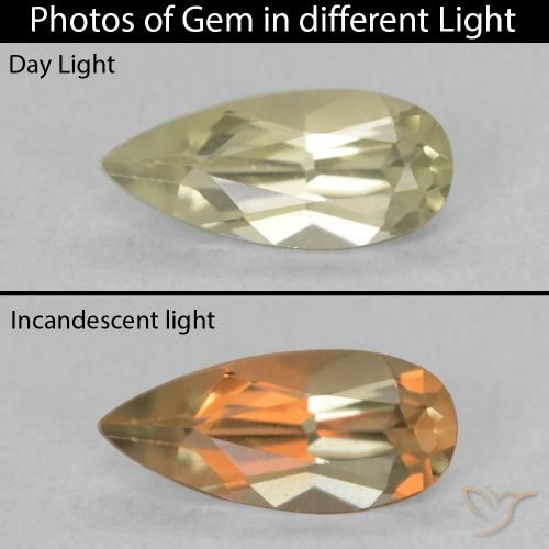 0.74ct Naturale Giallo chiaro Diaspro cangiante, Forma a pera, VVS
