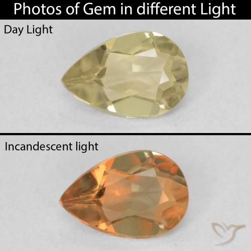 0.61ct Naturale Giallo chiaro Diaspro cangiante, Forma a pera, VVS