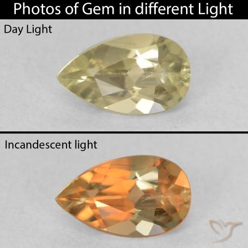 0.64ct Naturale Giallo chiaro Diaspro cangiante, Forma a pera, VS-SI