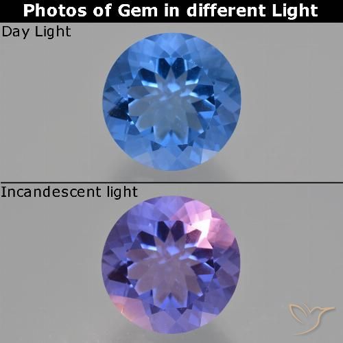 14.18ct Naturale Blu navy Fluorite che cambia colore, Rotondo, VS