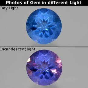 Fluorite cangiante naturale blu navy intenso da 15,29 ct, taglio rotondo, VS