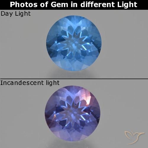 11.73ct Naturale Blu Navy Intenso Fluorite che cambia colore, Rotondo, VS