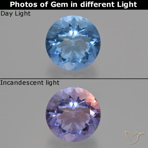 11.48ct Naturale Blu Navy Intenso Fluorite che cambia colore, Rotondo, VS