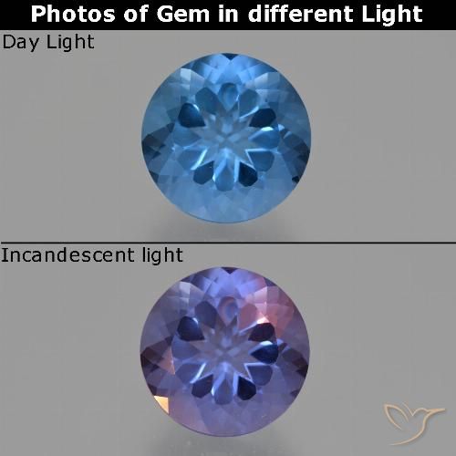11.21ct Naturale Blu navy Fluorite che cambia colore, Rotondo, VS