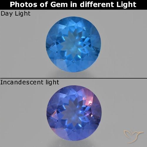 12.83ct Naturale Blu acceso Fluorite che cambia colore, Rotondo, VS